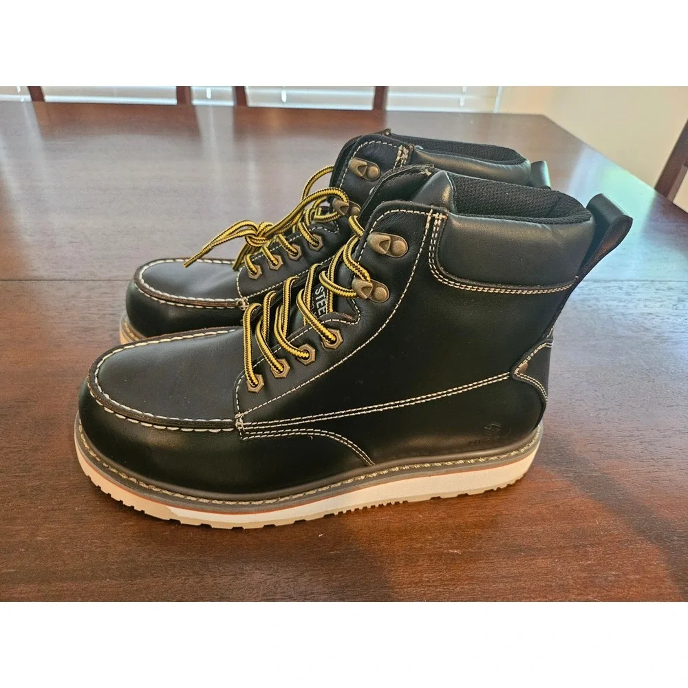 HISEA Safety Boots Men 9.5 Black Steel Toe EH Slip Resistant Work Boots